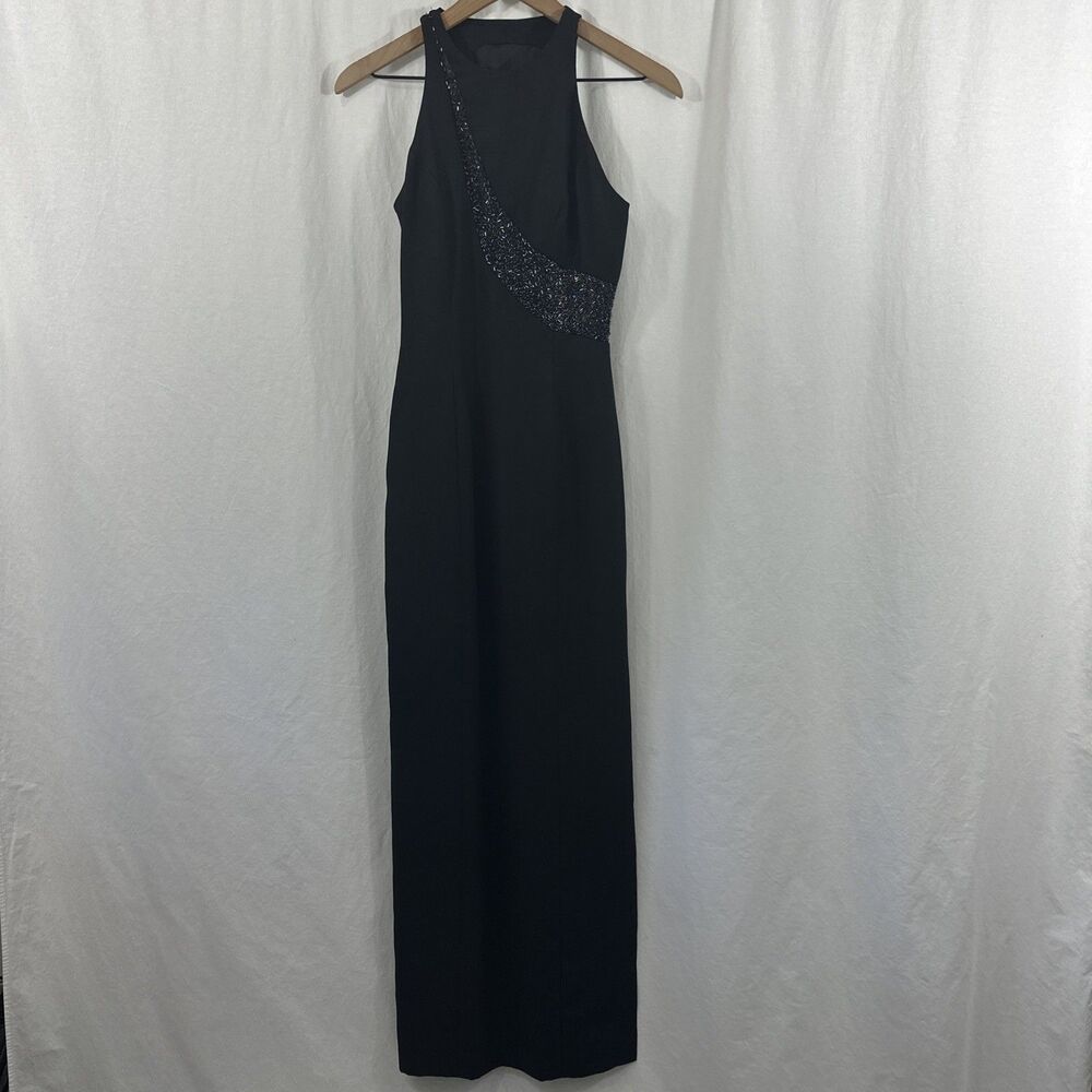 Je Matadi By Sean Mehta Black Embellished Formal Maxi Dress Sheer Womens Size 4